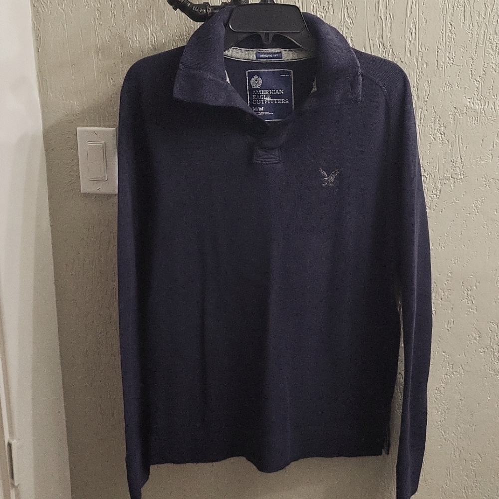 American Eagle Navy Athletic Fit Henley Pullover